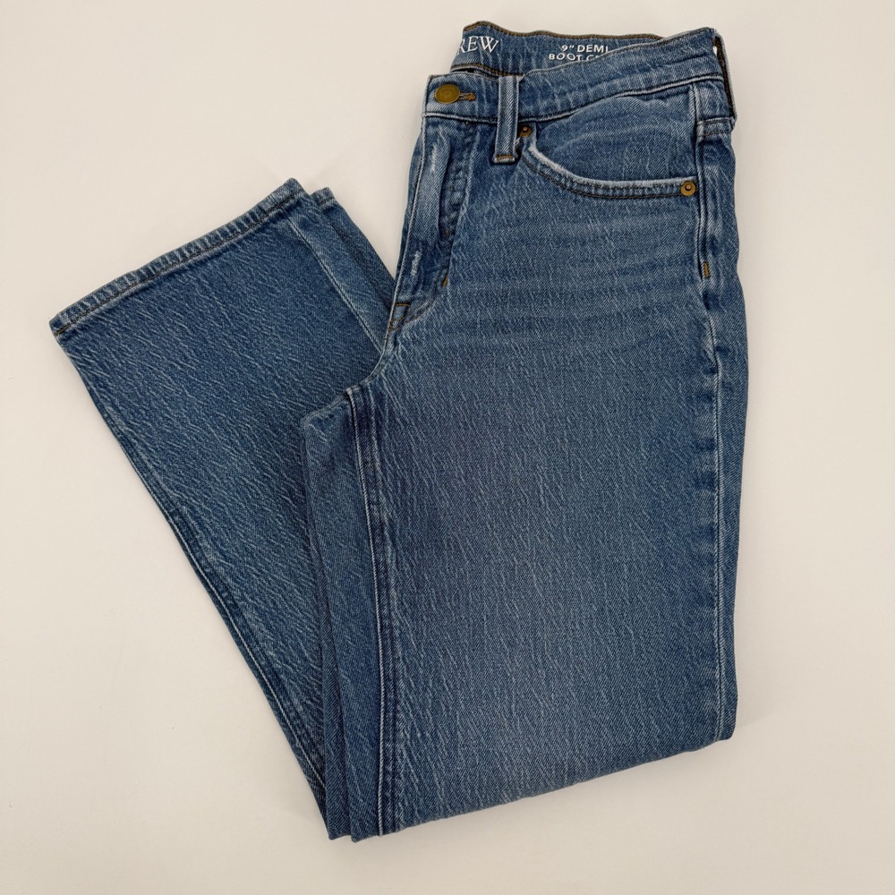 J Crew 9" Demi Boot Crop Jeans Size 27 Medium Wash High Rise Blue Denim Wardrobe